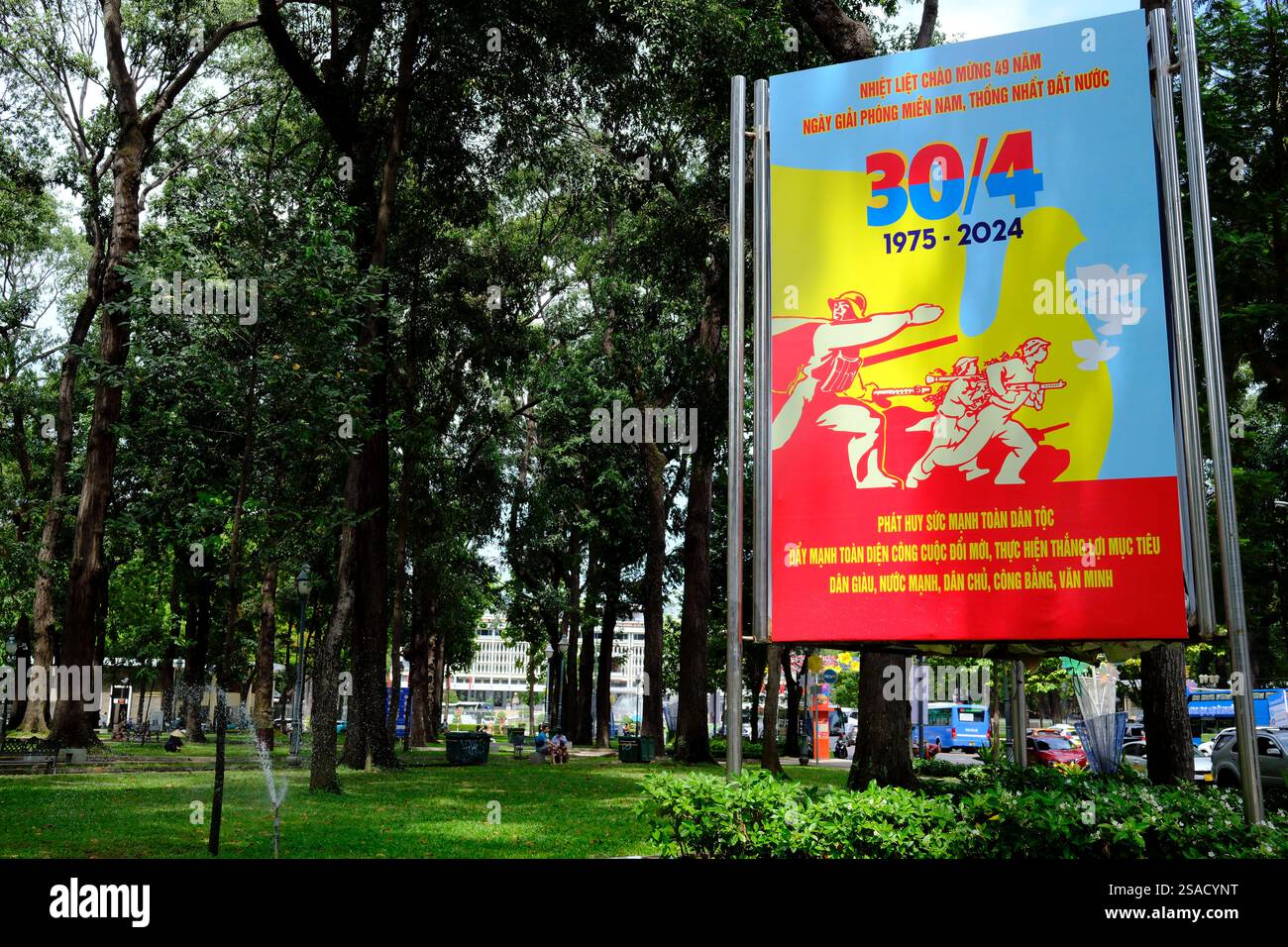 Vietnamese propaganda poster on the street.Celebration of the military ...