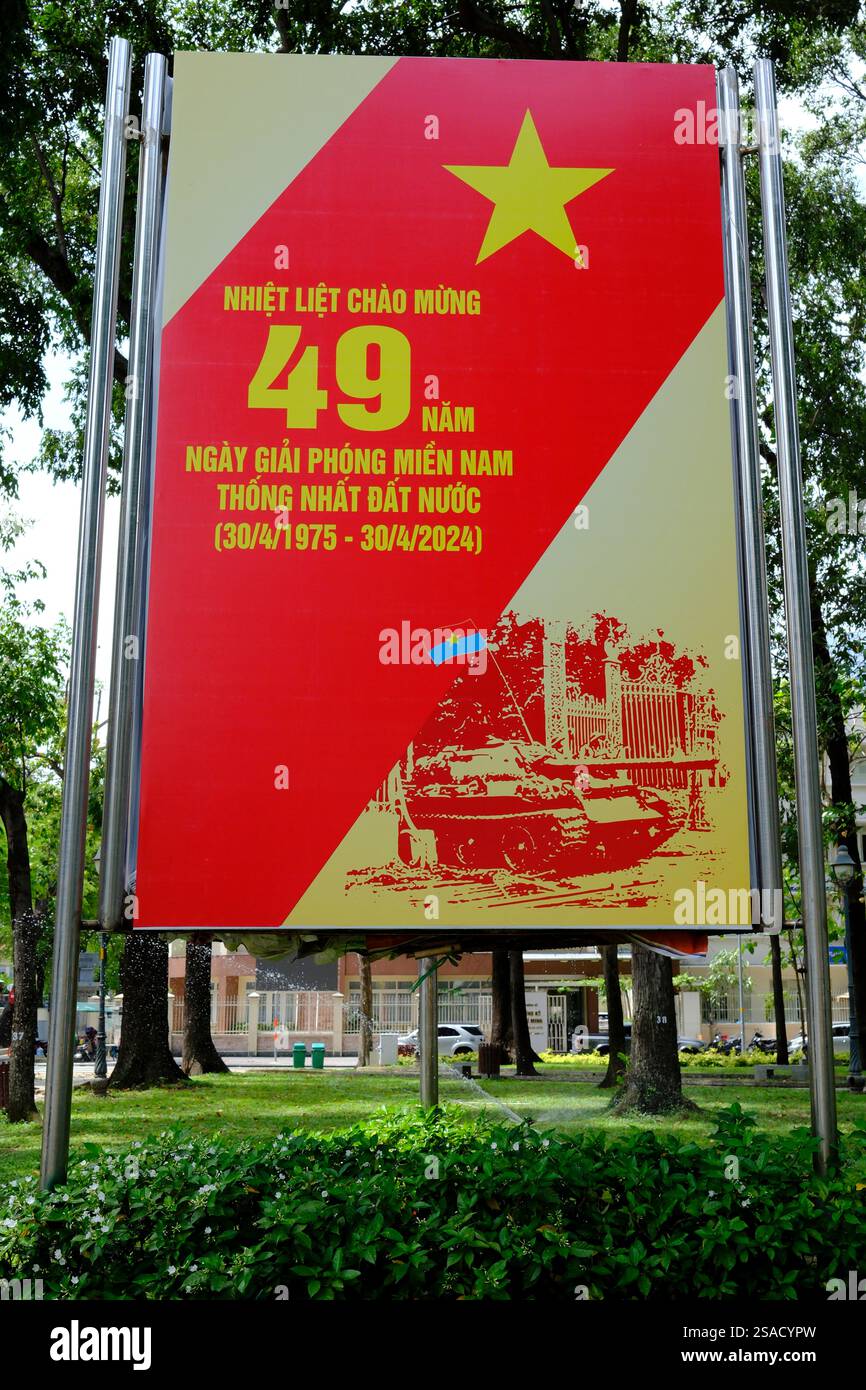 Vietnamese propaganda poster on the street.Celebration of the military ...