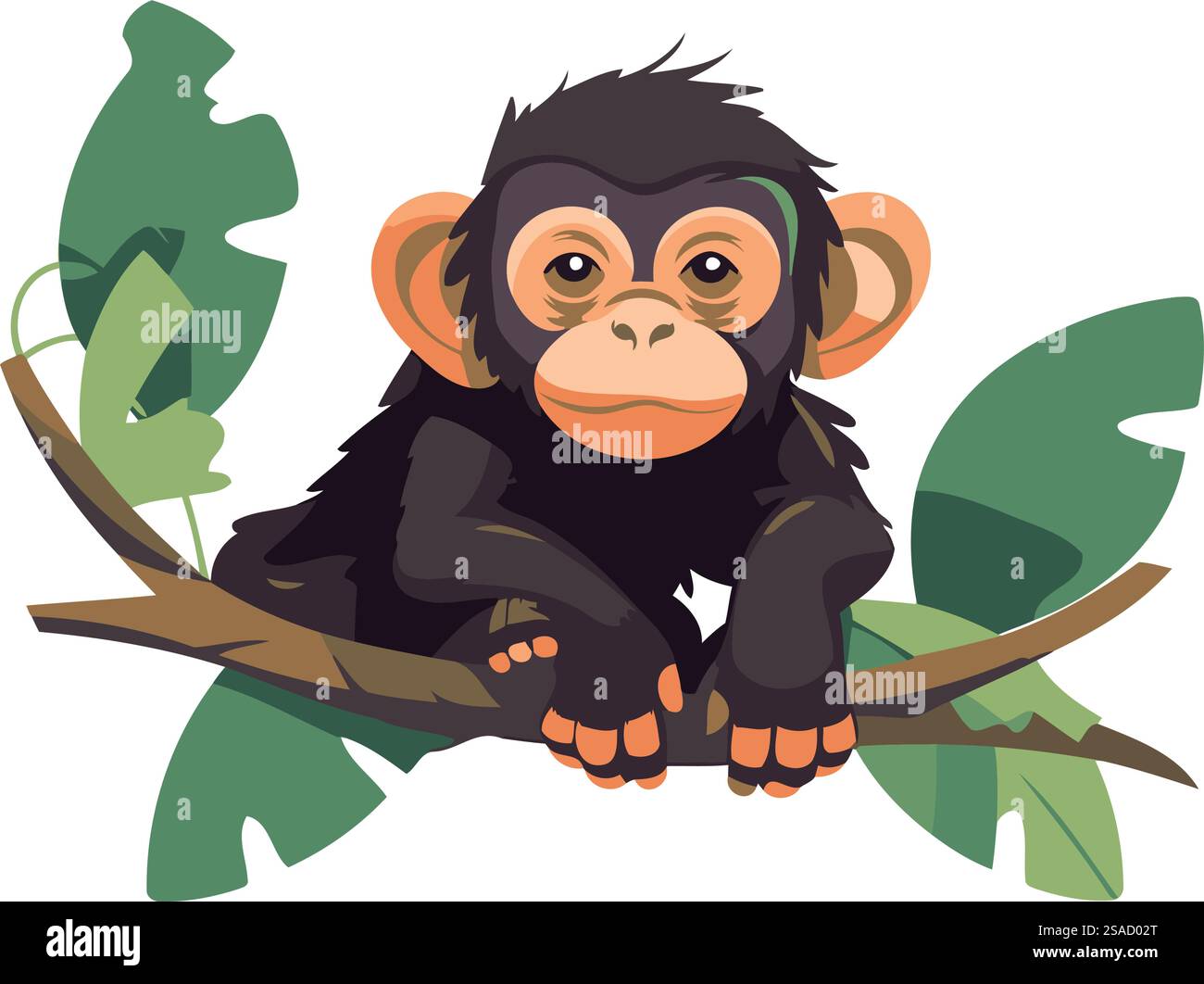 Chimpanzee sitting on a tree branch. Vector illustration Stock Vector ...