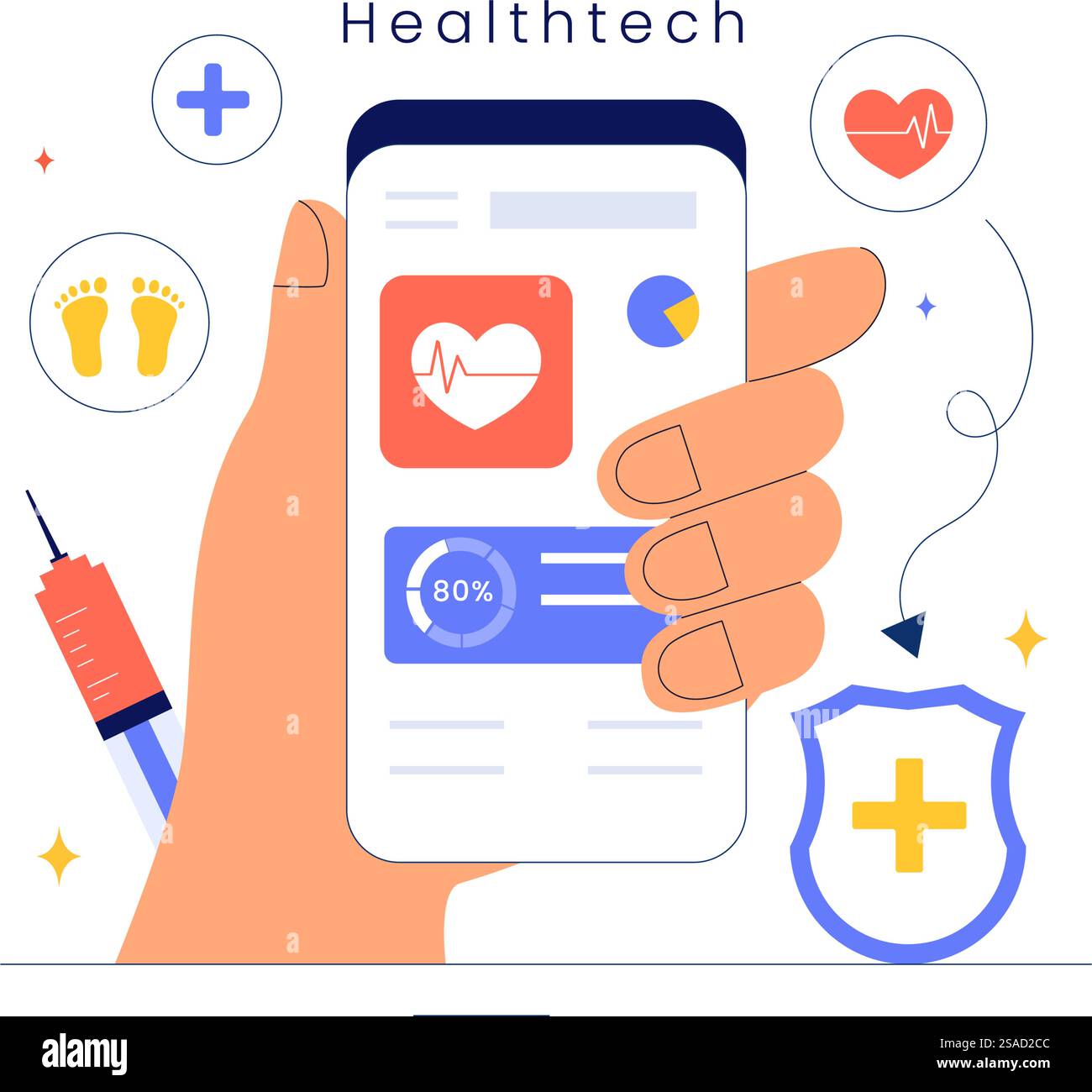 Health Tech Vector Illustration Featuring Modern High Technology ...