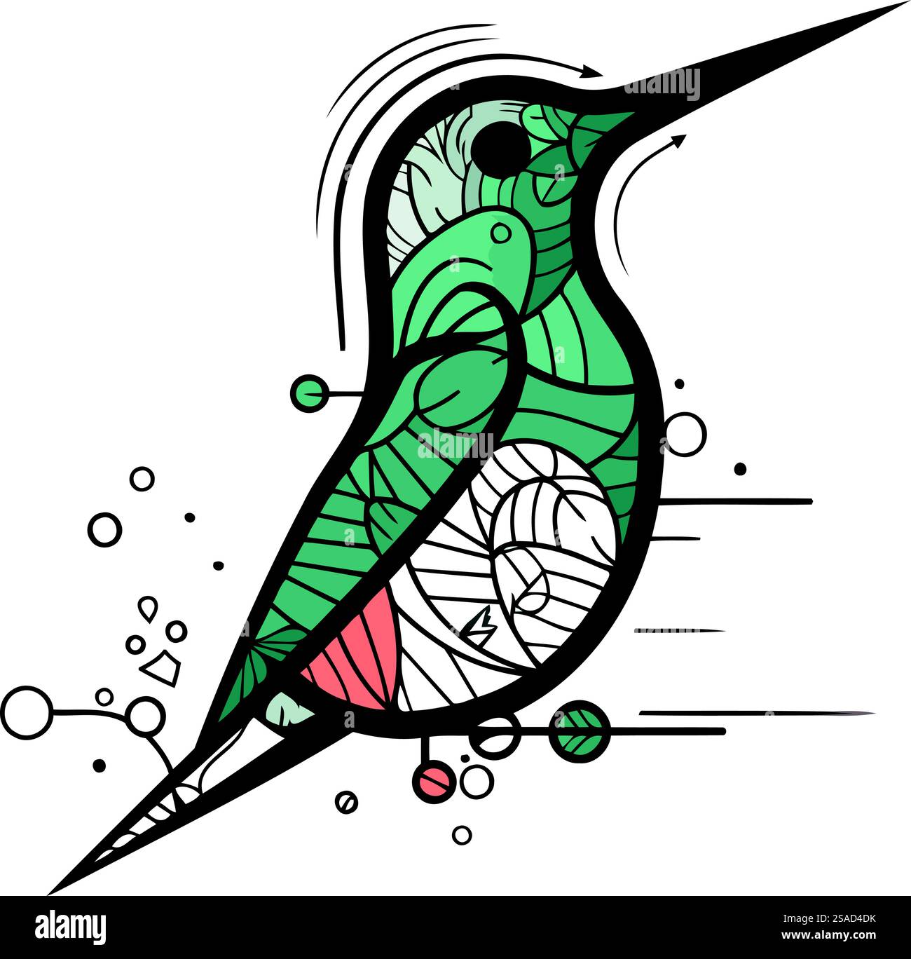 Vector hand drawn illustration of a hummingbird in stained glass style ...