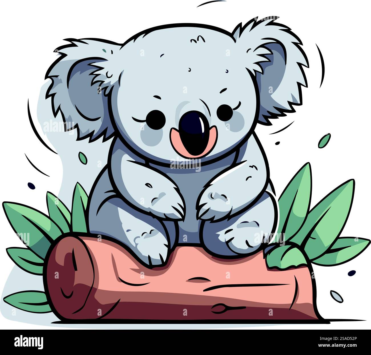 Cute cartoon koala sitting on a log. Vector illustration Stock Vector ...