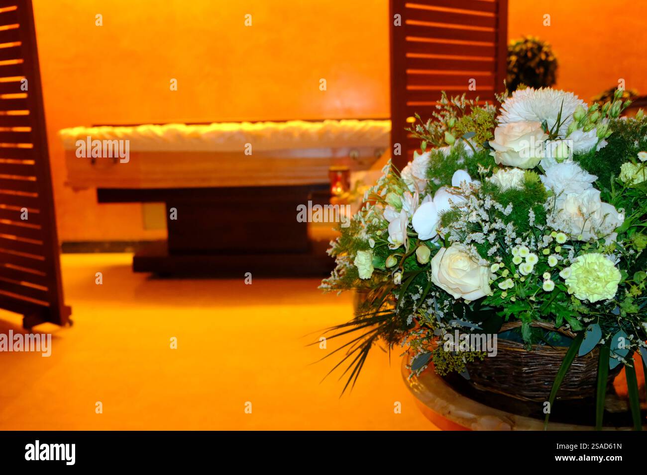 Funeral home. Mortuary. Final farewell to the deceased. Mourning Stock
