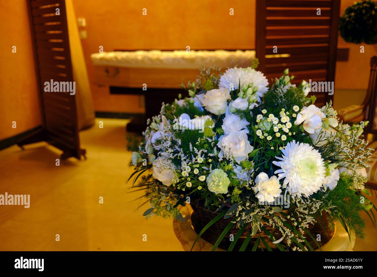 Funeral home. Mortuary. Final farewell to the deceased. Mourning Stock