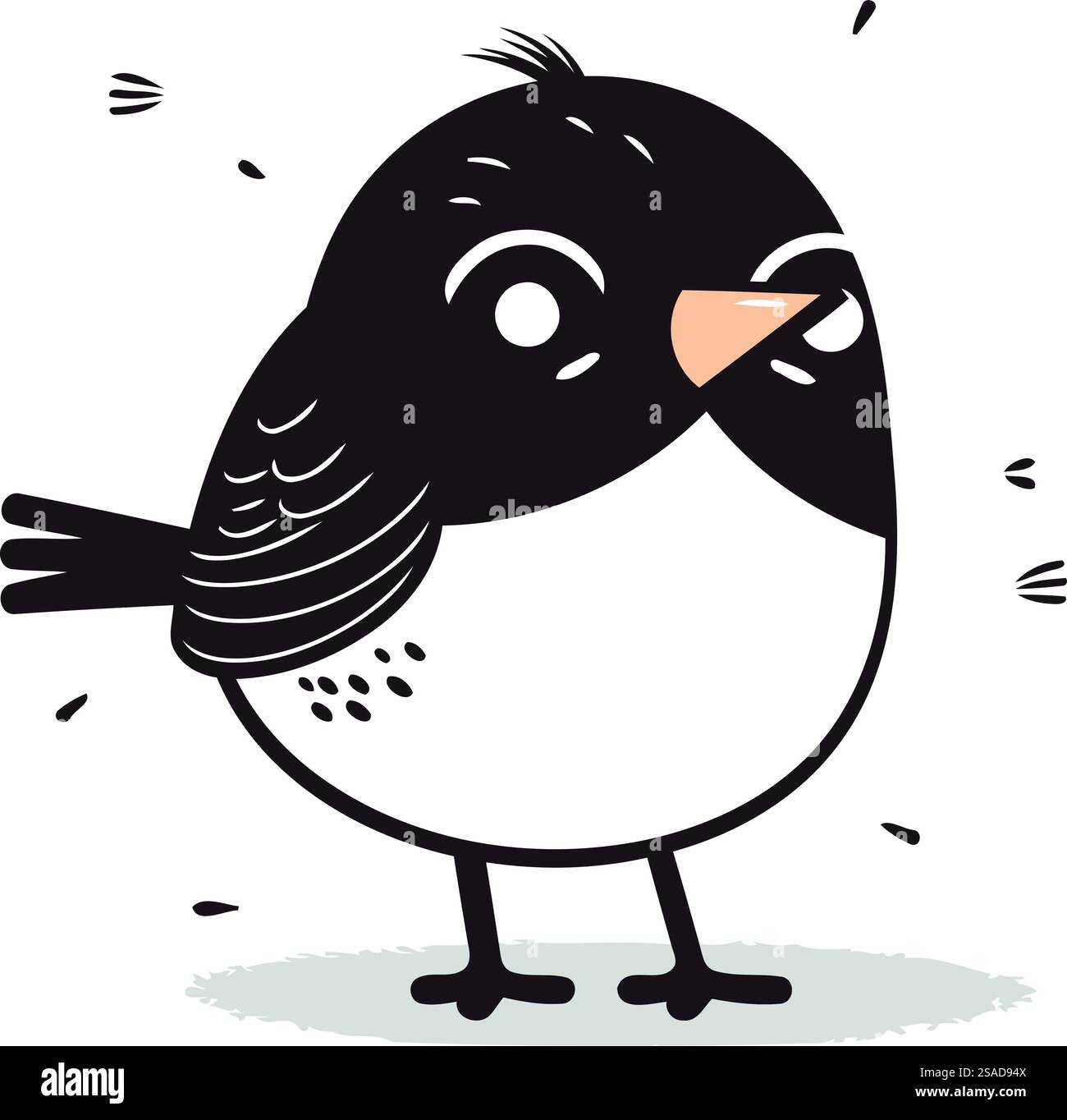 Vector illustration of a cute little black bird isolated on white ...