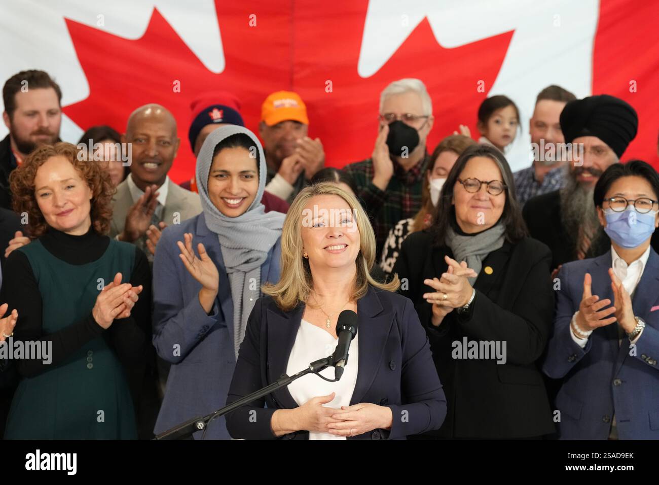 Ontario NDP Leader Marit Stiles stands with candidates as she launches