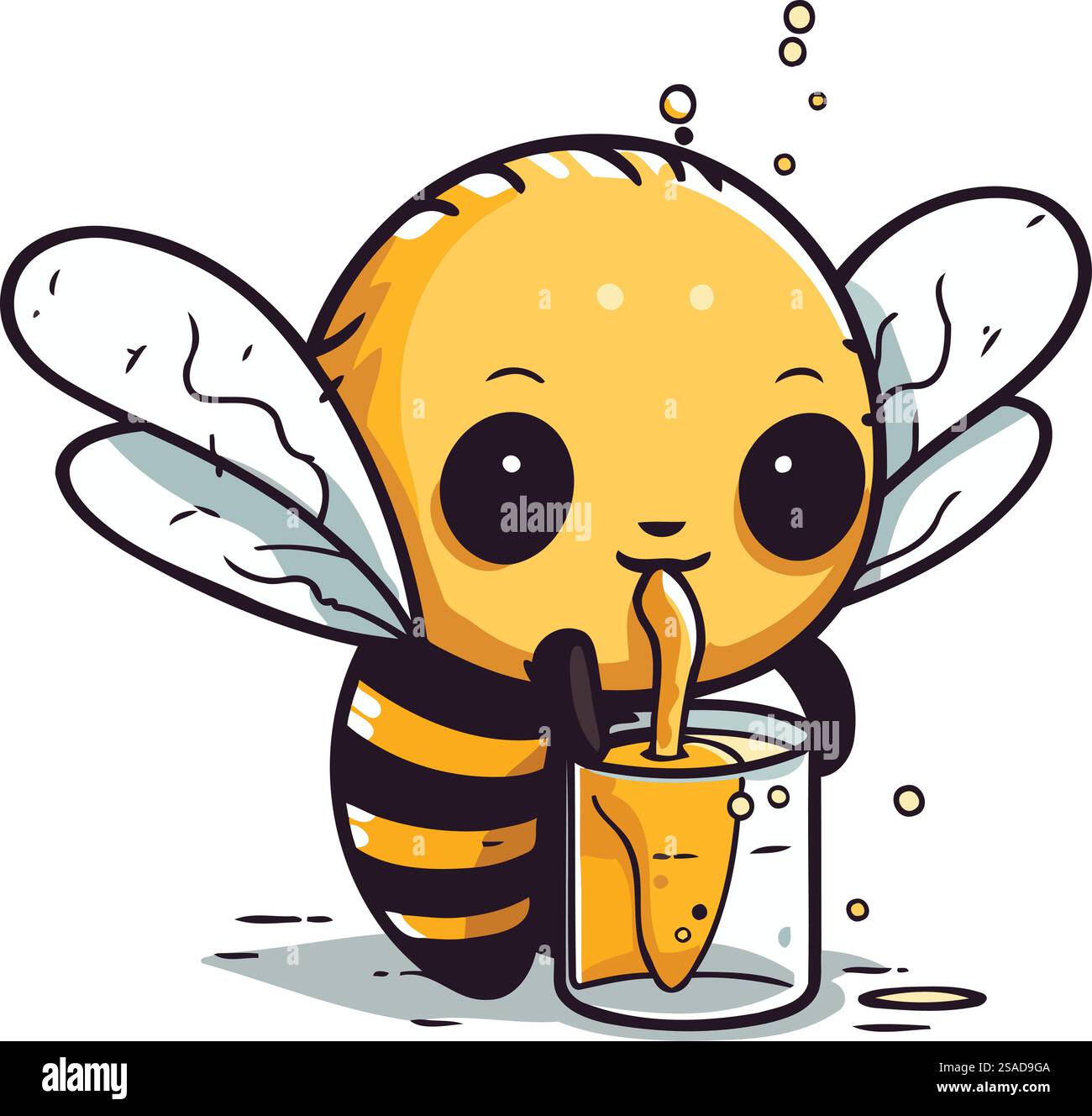 Cute Cartoon Bee Drinking Juice From A Glass Vector Illustration Stock cute-cartoon-bee-drinking-juice-from-a-glass-vector-illustration-stock