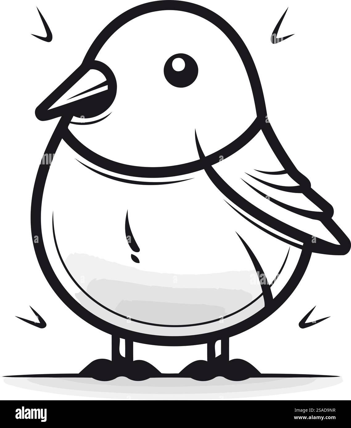 Black and white illustration of a cute little bird on a white ...