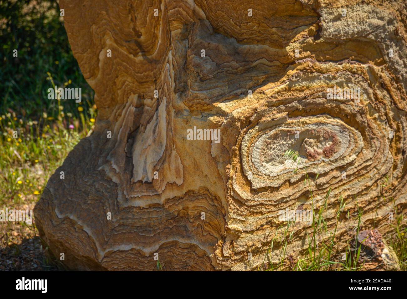 Impressive sandstone rock from the historic Emma open-cast mine in Puertollano, Spain Stock Photo