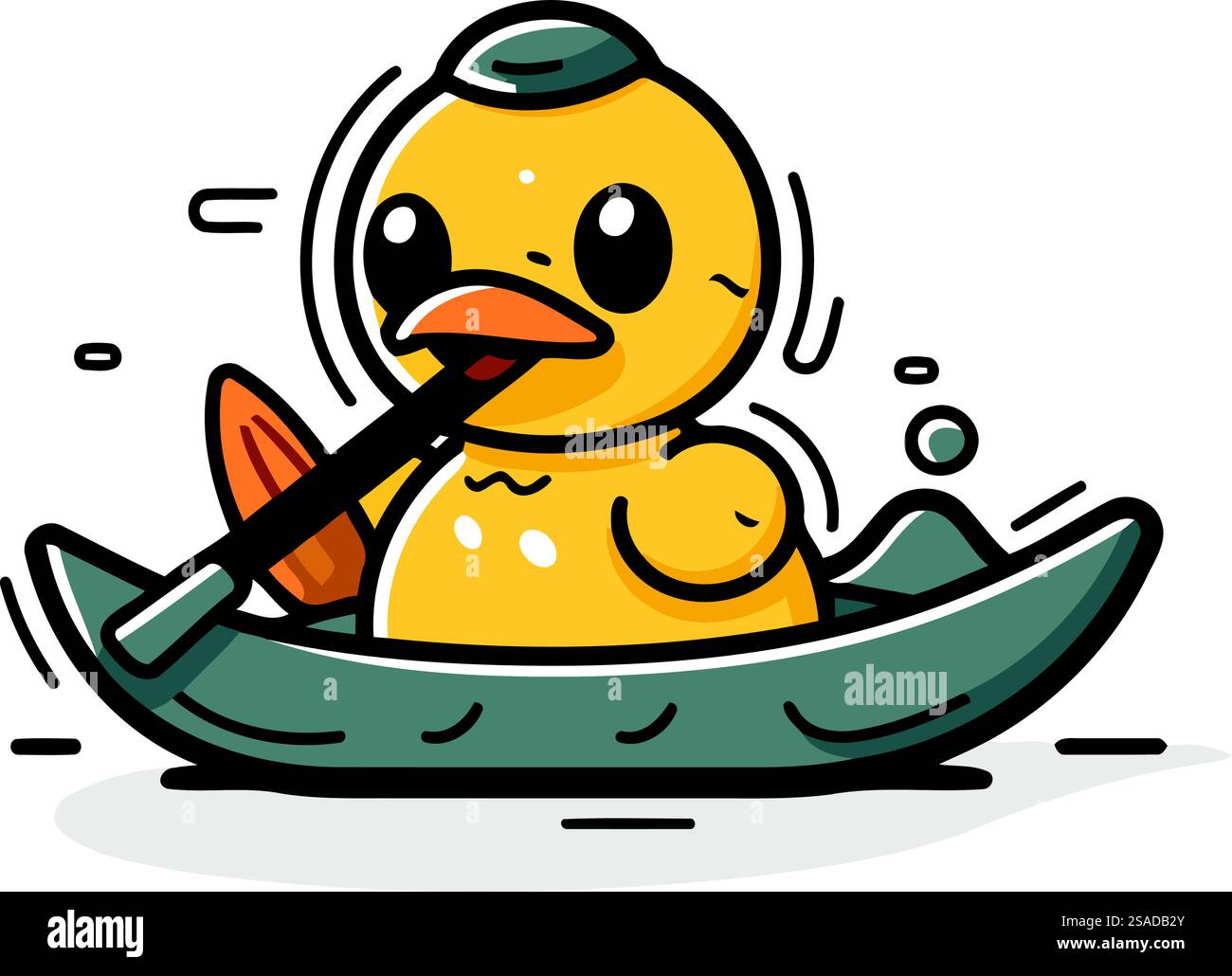 Cute yellow rubber duck floating in a boat. Vector illustration Stock ...