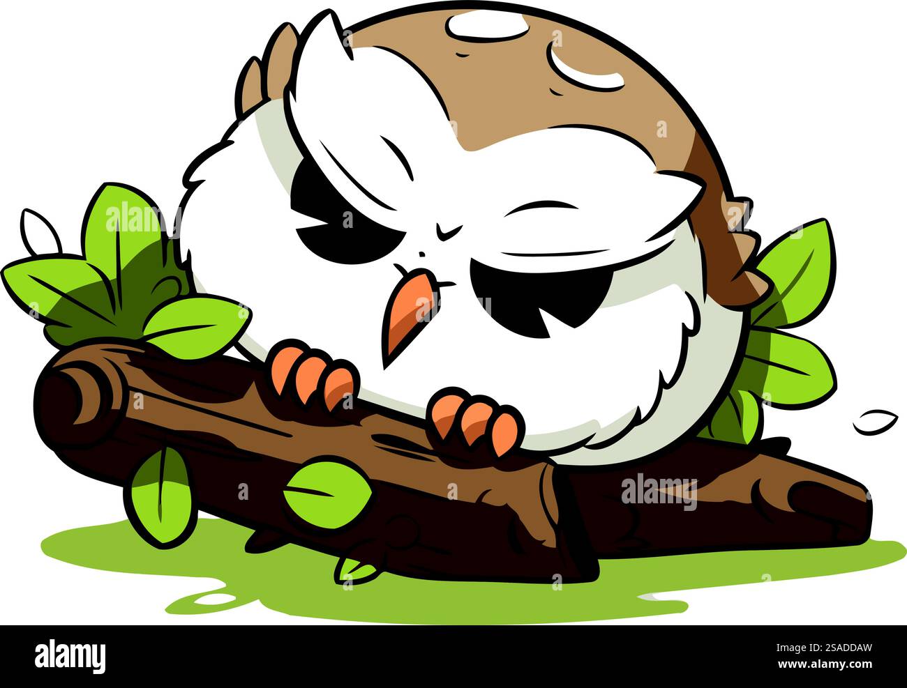 Cute owl sitting on a tree branch. Vector cartoon illustration Stock ...