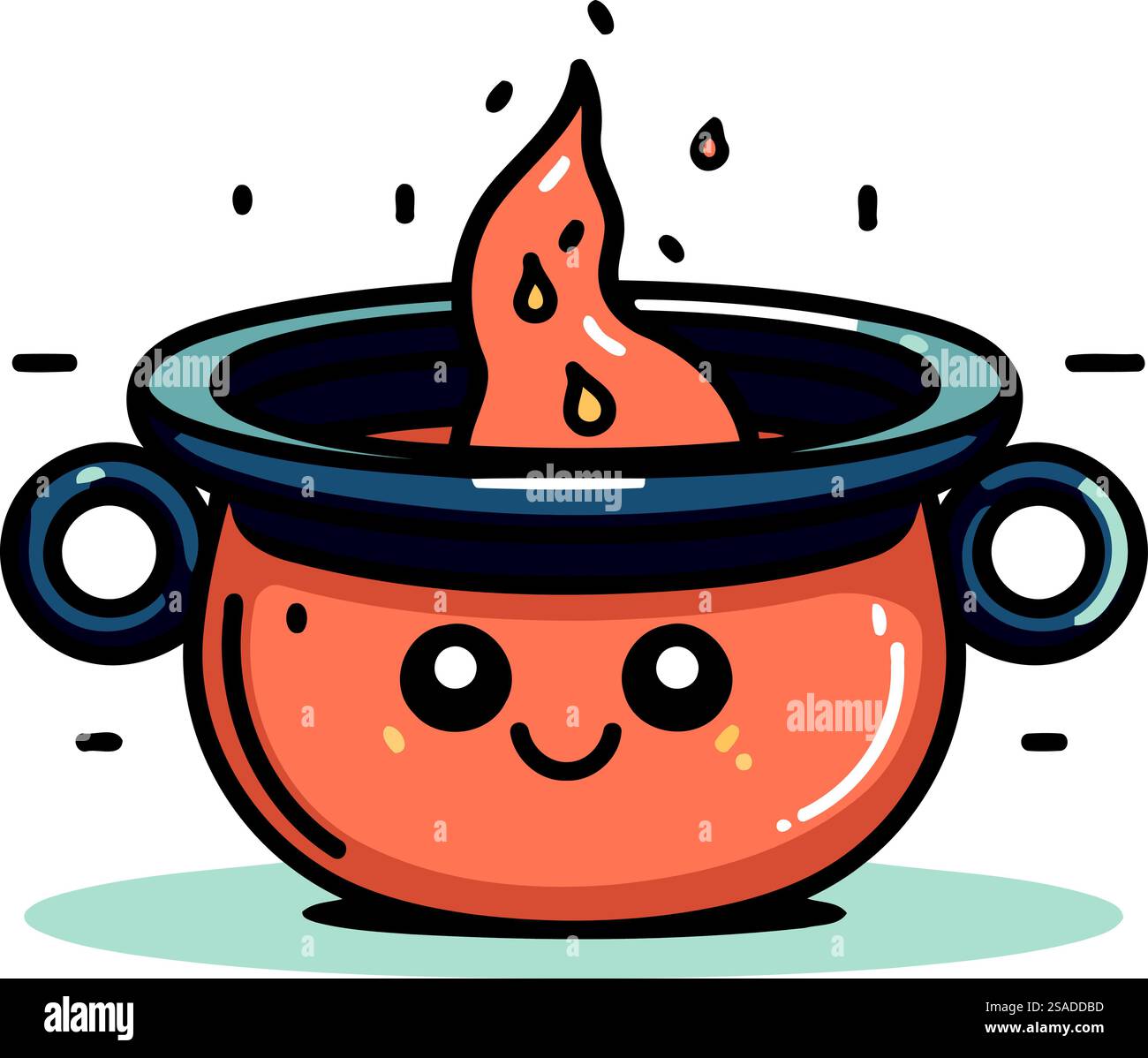 Cute kawaii pot with fire. Vector illustration in cartoon style Stock ...
