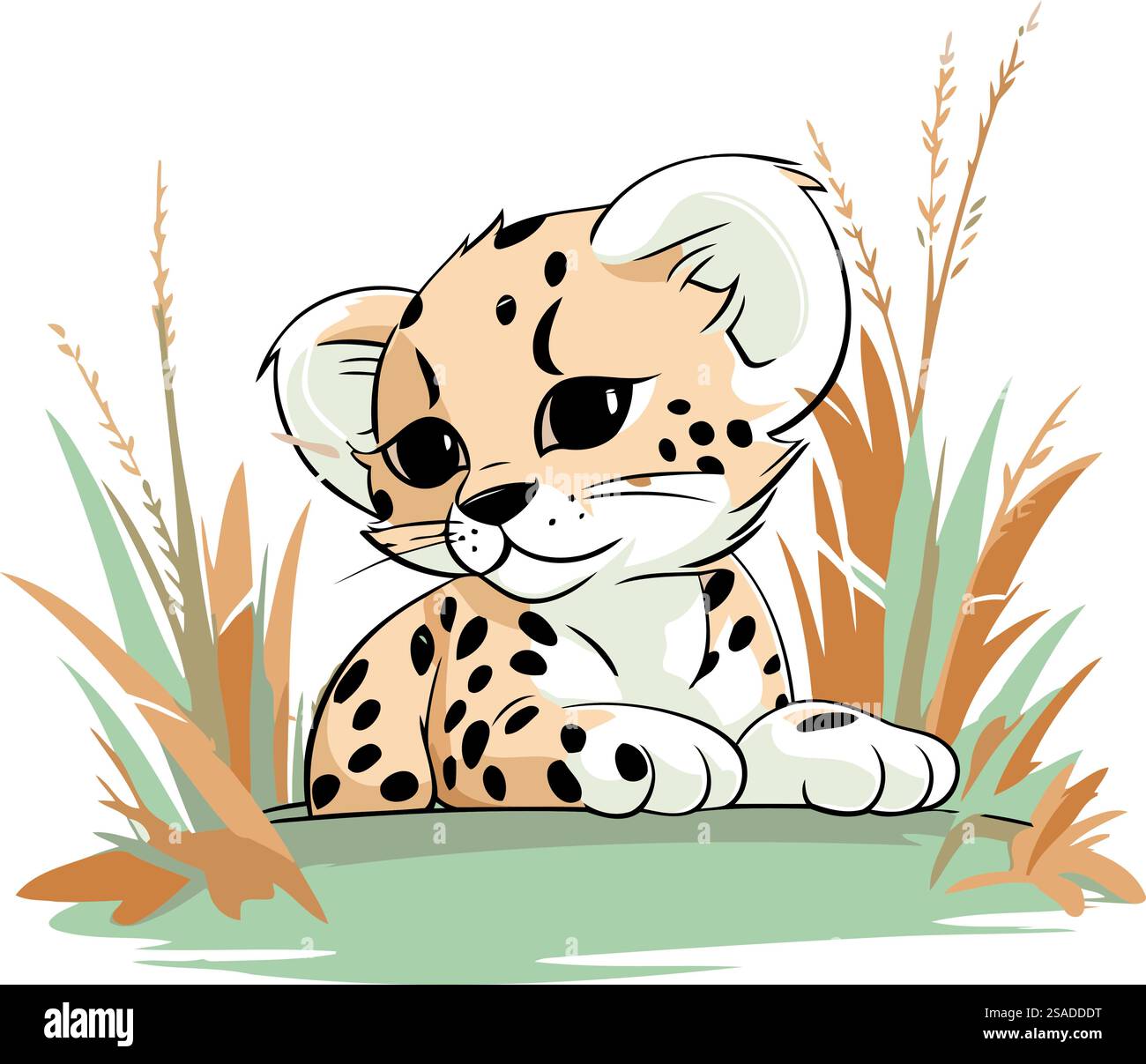 Cute cartoon cheetah sitting in grass. Vector illustration Stock Vector ...