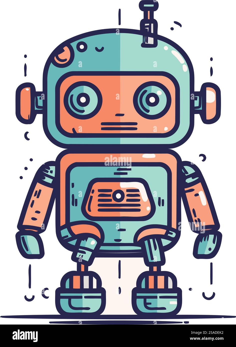 Cute robot. Vector linear illustration. Robot icon in flat style Stock ...