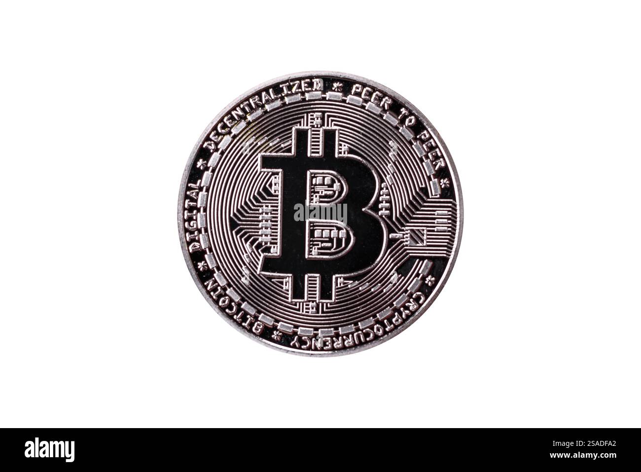 Bitcoin cryptocurrency dummy in the form of a round iron coin ...
