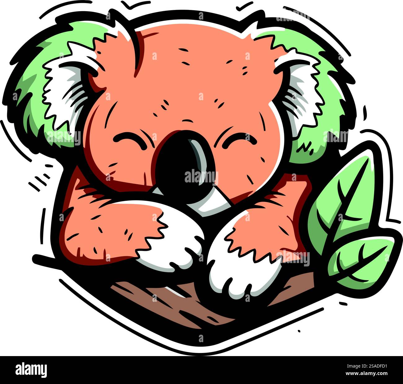 Cute cartoon koala sitting on a wooden log. Vector illustration Stock ...