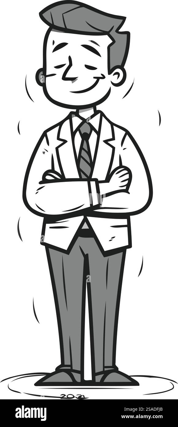 Vector illustration of a man in a suit standing with crossed arms Stock ...