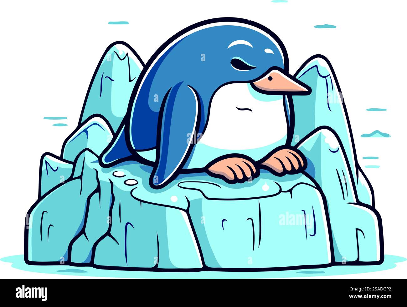 Cute cartoon penguin sitting on the ice. Vector illustration Stock ...