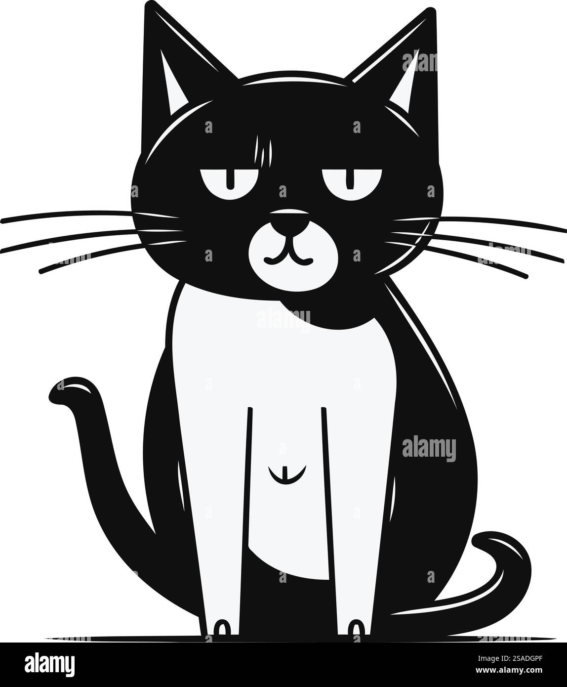 Black and white cat isolated on a white background. Vector illustration ...