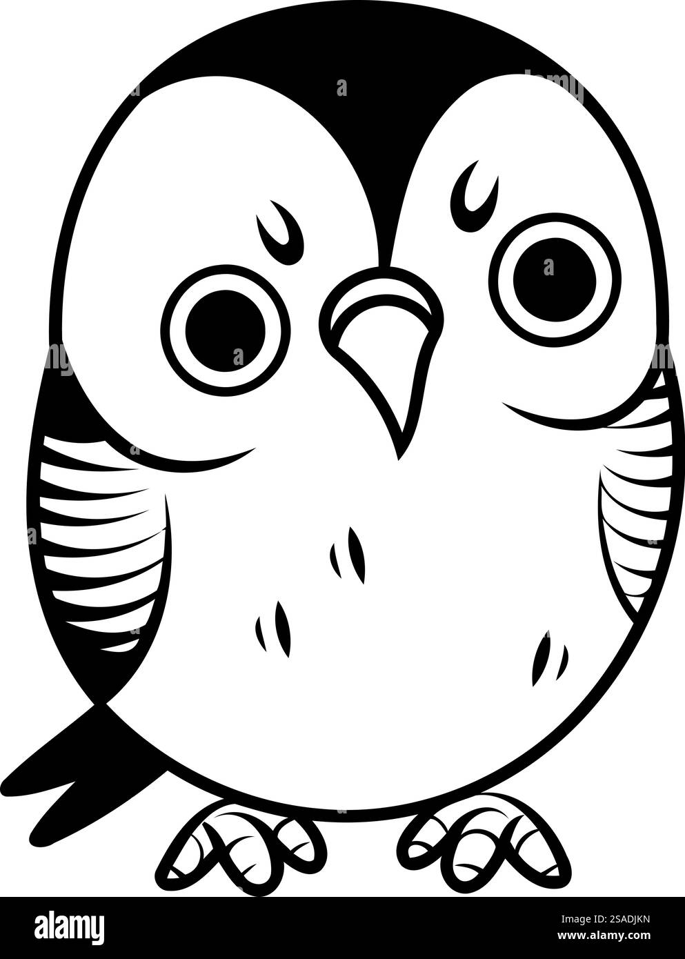 Vector illustration of cute owl isolated on white background. Black and ...
