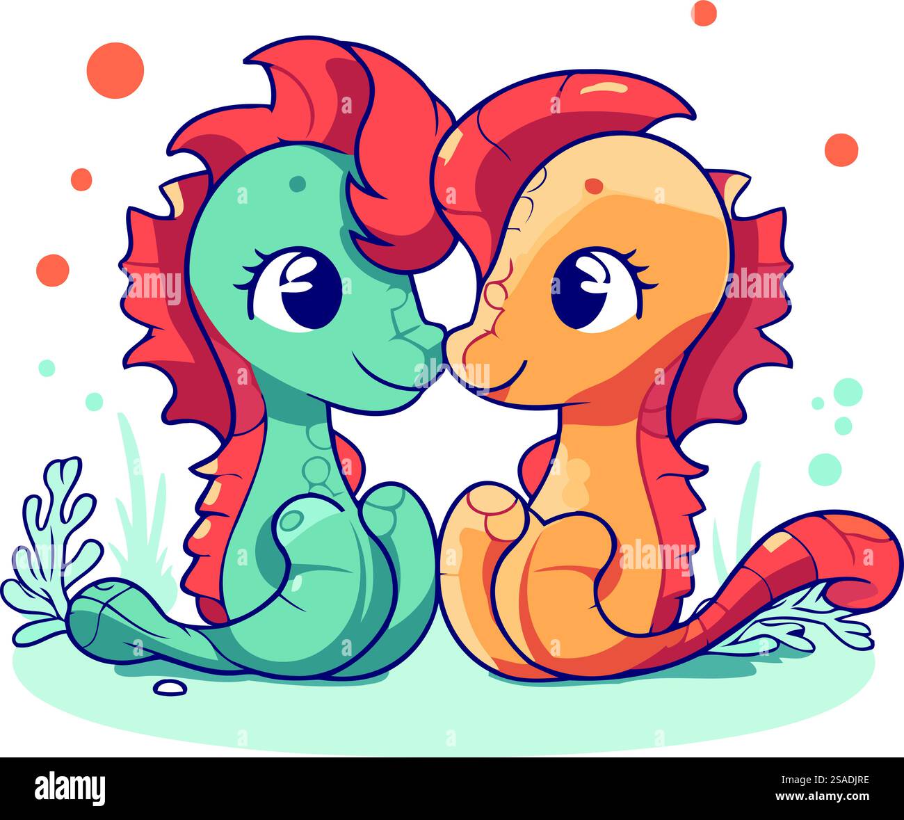 Cute cartoon seahorses on the beach. Vector illustration Stock Vector ...