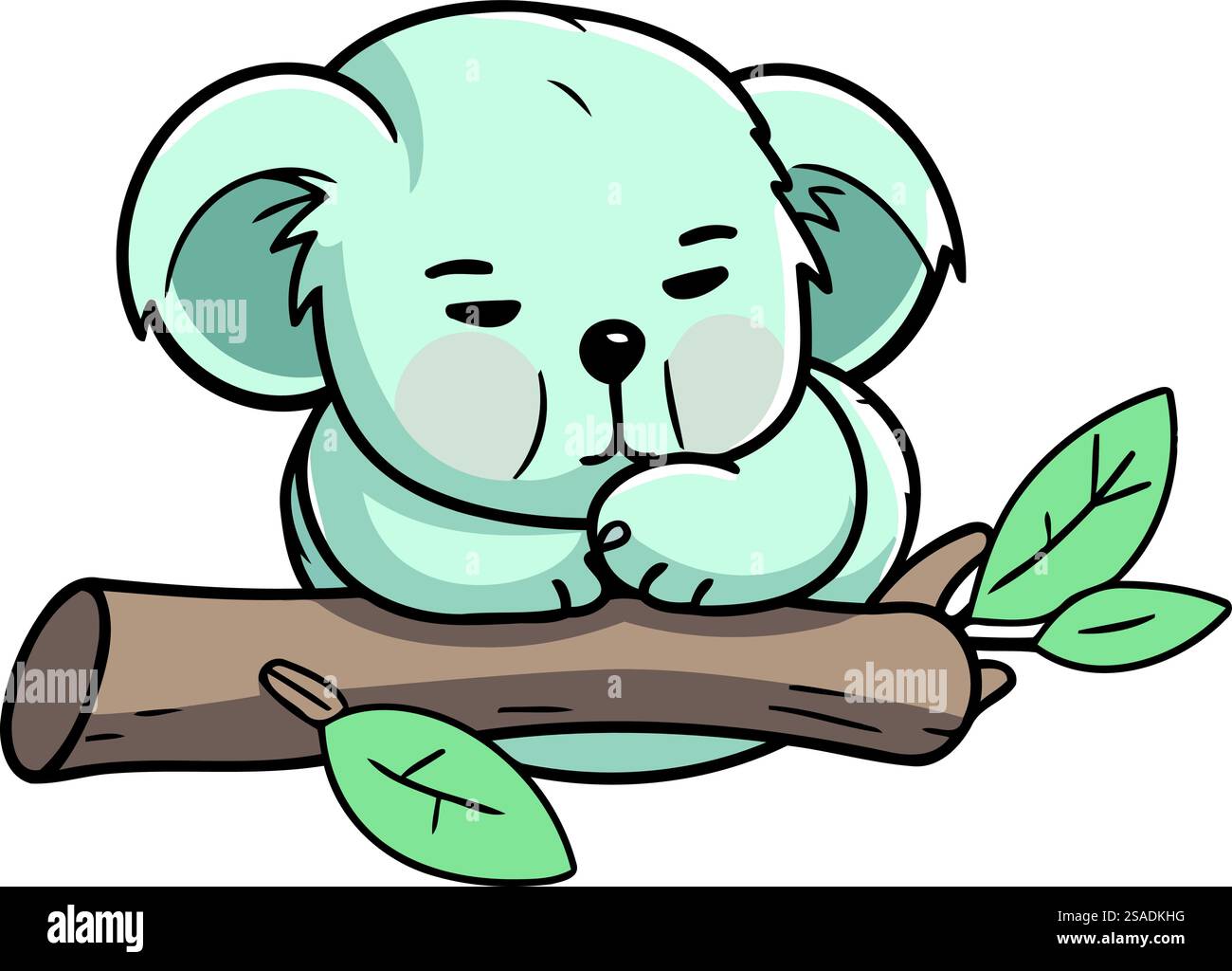 Cute cartoon koala sleeping on a tree branch. Vector illustration Stock ...