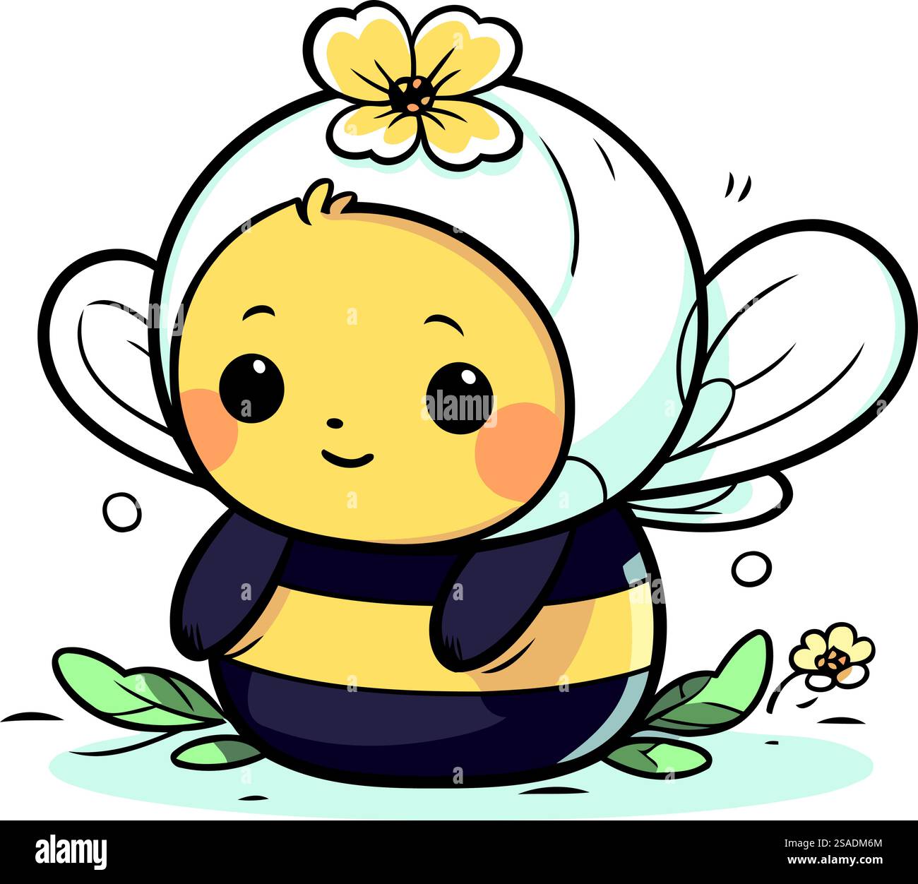 Cute cartoon bee with flower in its hair. Vector illustration Stock ...