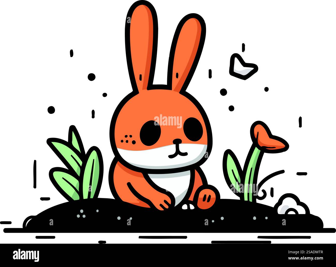 Cute rabbit in the garden. Vector illustration in cartoon style Stock ...