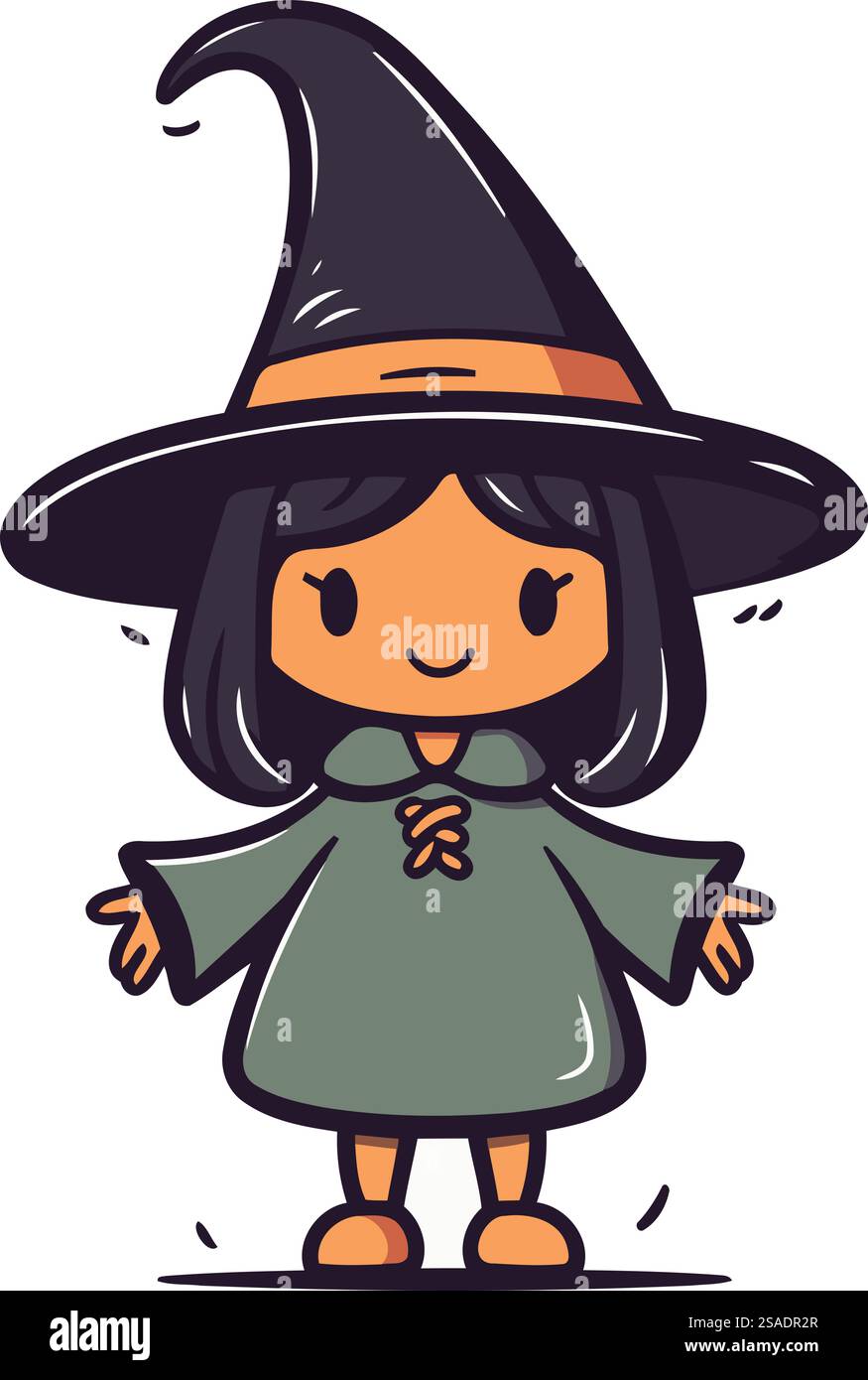Cute little girl dressed as a witch. Vector illustration in cartoon ...