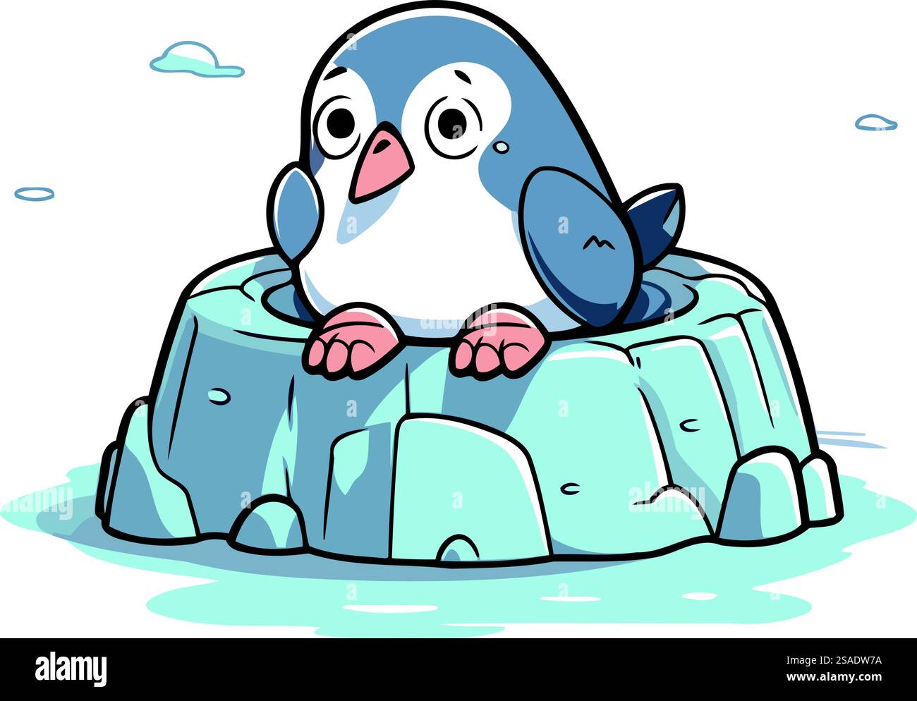 Cute penguin sitting on an ice floe. Vector illustration Stock Vector ...