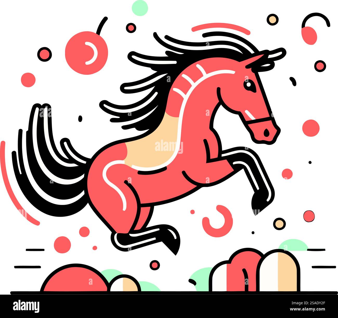 Running horse. Vector illustration in flat linear style on white ...