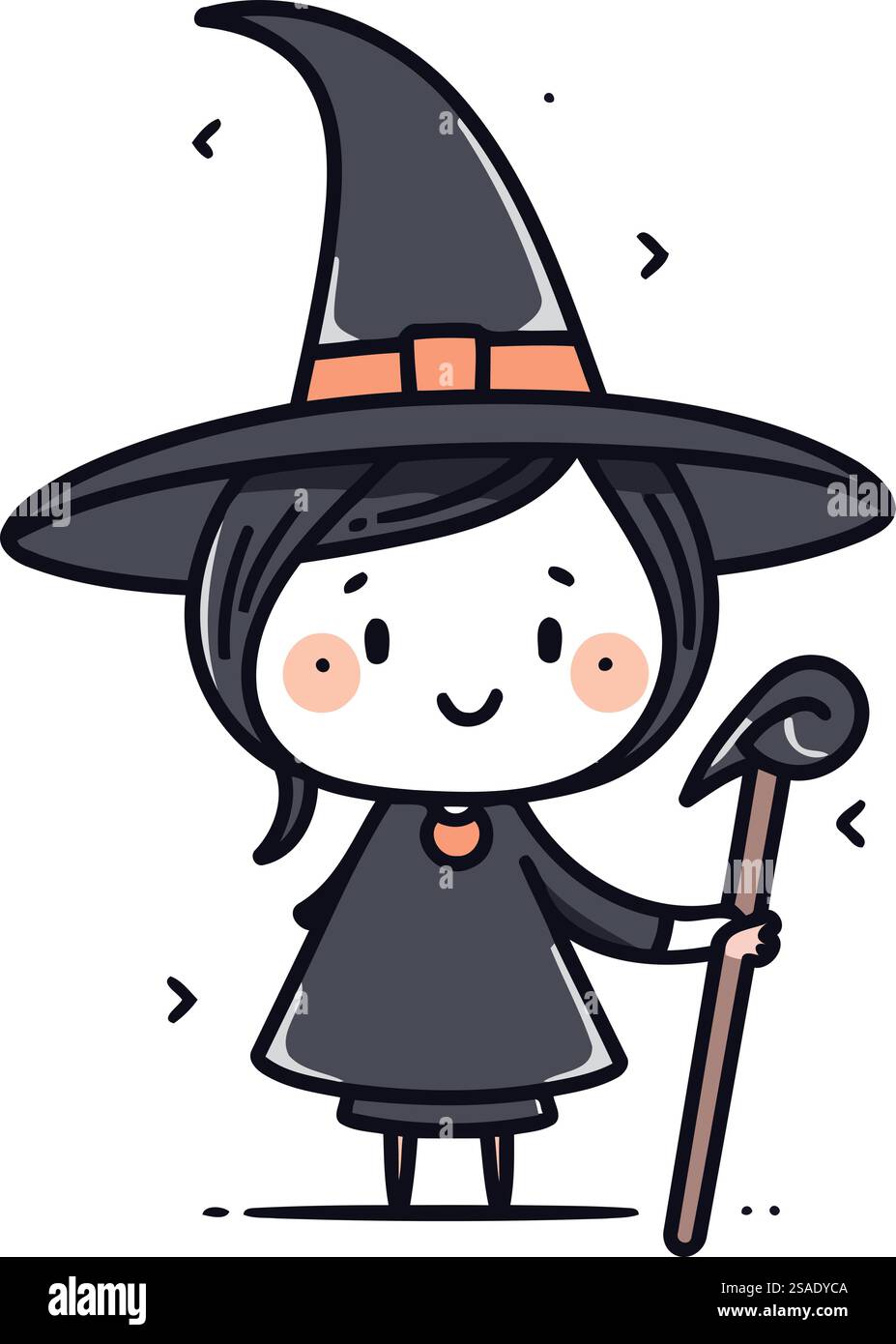 Cute little girl dressed as a witch with a magic wand. Vector ...
