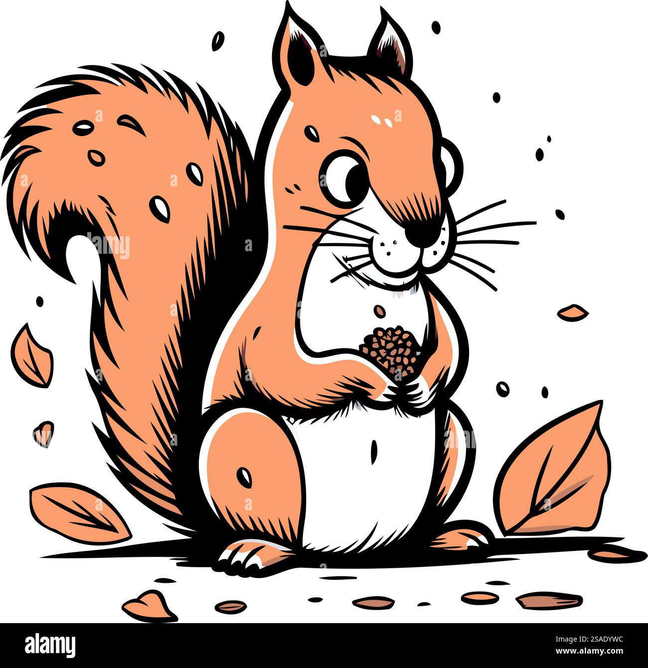 Squirrel with a nut in its paws. Hand drawn vector illustration Stock ...