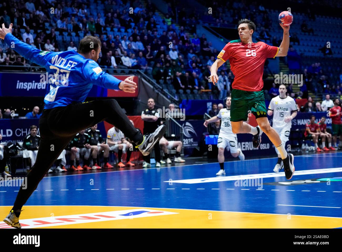Portugal's Francisco Costa throws at goal during a quarterfinal between