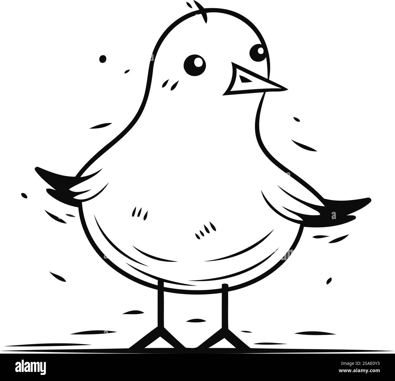 Black and white vector illustration of a cute little bird. Cartoon ...