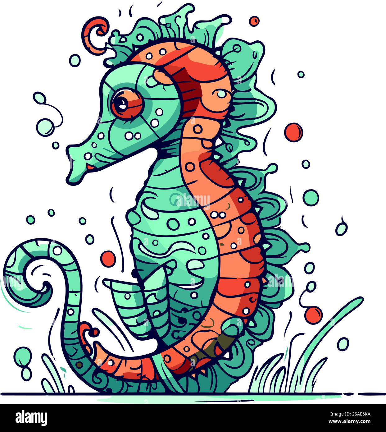 Hand drawn sea horse. Vector illustration in doodle style Stock Vector ...