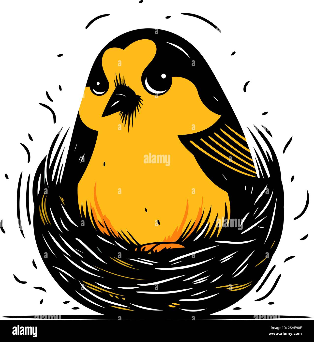 Vector illustration of a cute little bird in the nest. Hand drawn style ...