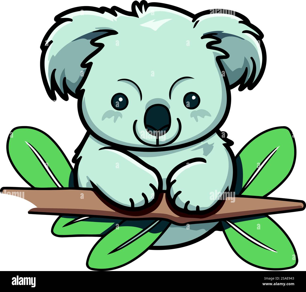 Cute koala on eucalyptus branch cartoon vector illustration graphic ...