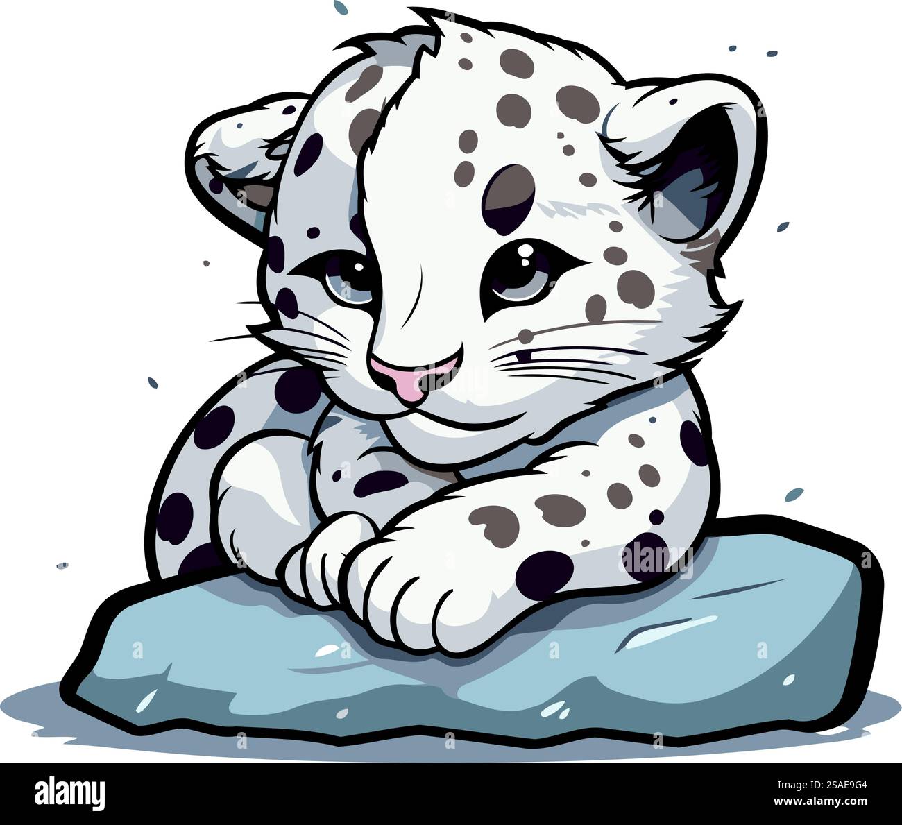 Illustration of a Snow Leopard Sitting on a Rock and Smiling Stock ...