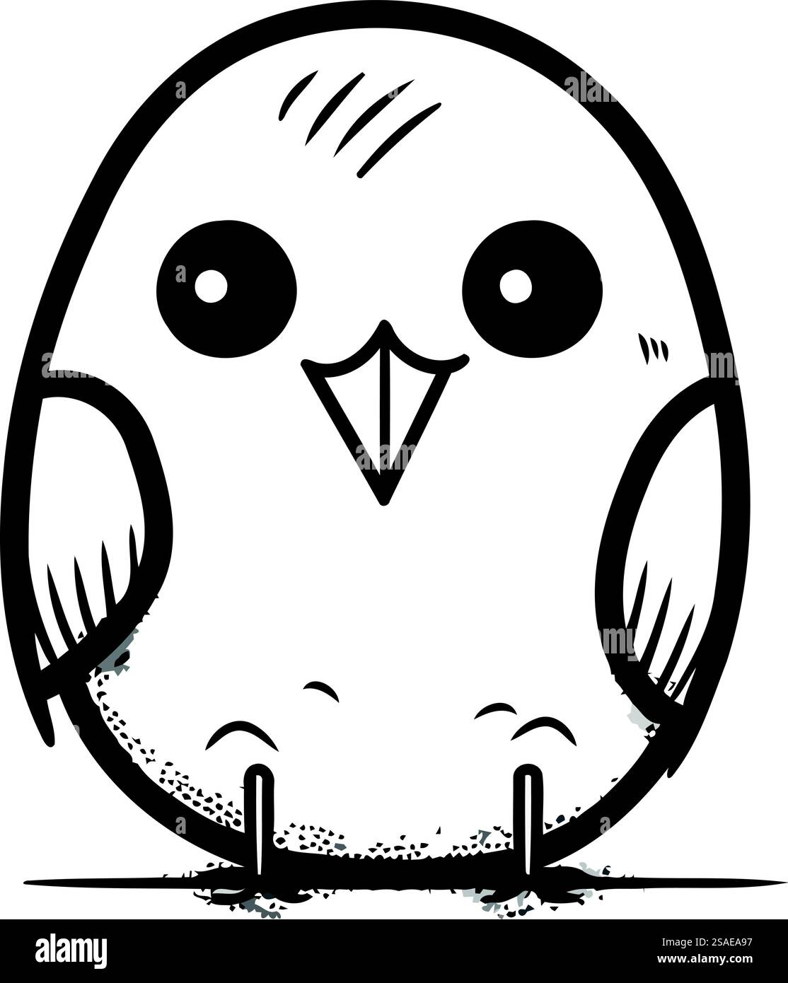 Black and white illustration of a cute little bird. Vector illustration ...