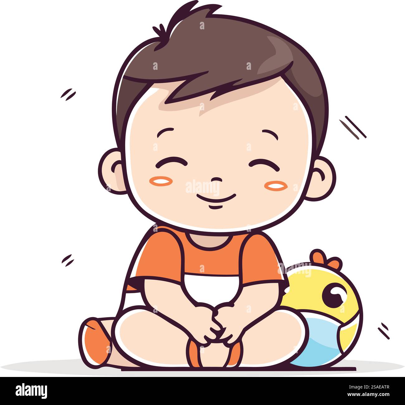 Cute little baby boy sitting on the floor. Vector illustration Stock ...