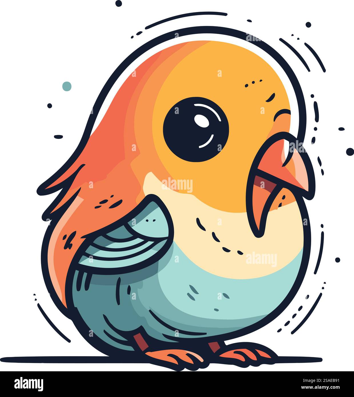 Cute little bird. Hand drawn vector illustration in cartoon style Stock ...