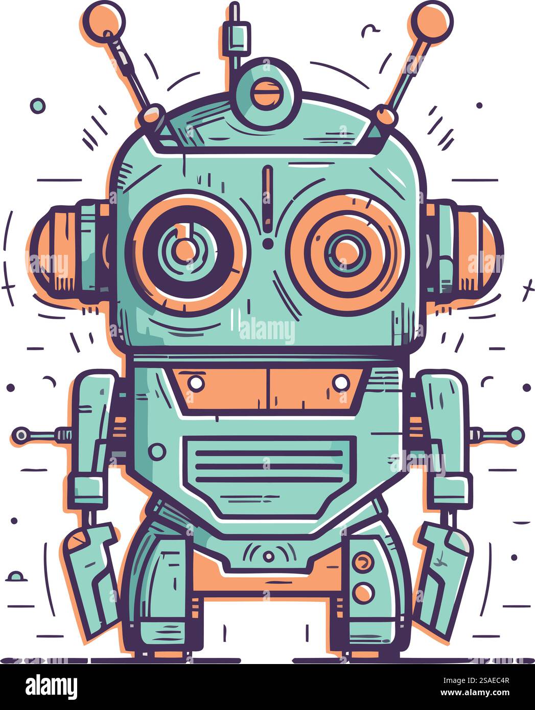 Retro robot. Hand drawn vector illustration in doodle style Stock ...