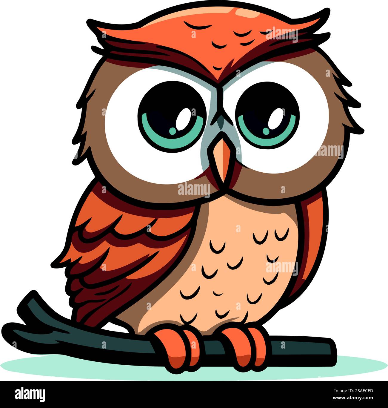 Owl sitting on a branch. Cute cartoon vector illustration Stock Vector ...
