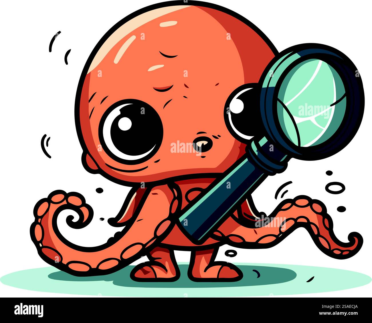 Octopus with magnifying glass. Cute cartoon vector illustration Stock ...