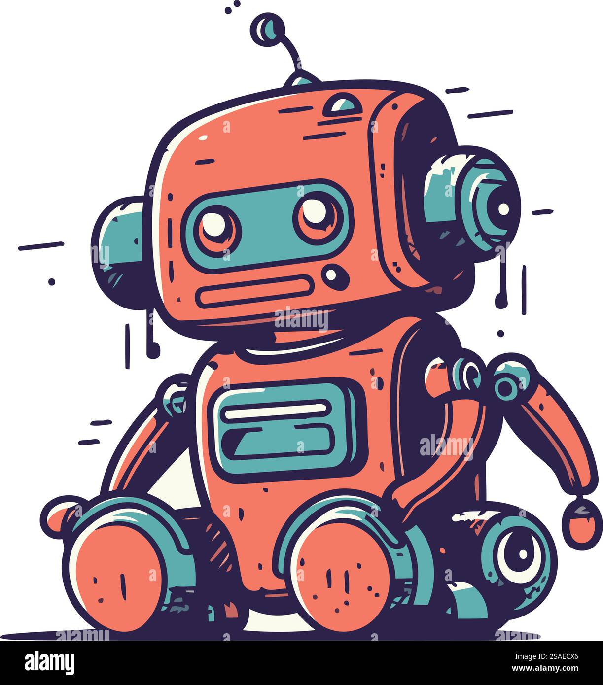 Cartoon robot. Hand drawn vector illustration in doodle style Stock ...