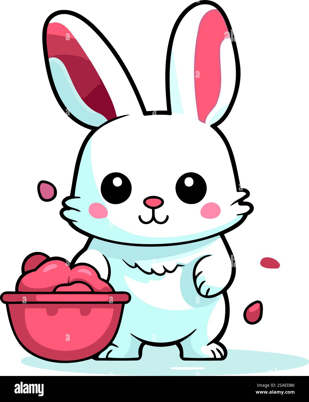 Cute cartoon bunny holding a bowl of food. Vector illustration Stock ...