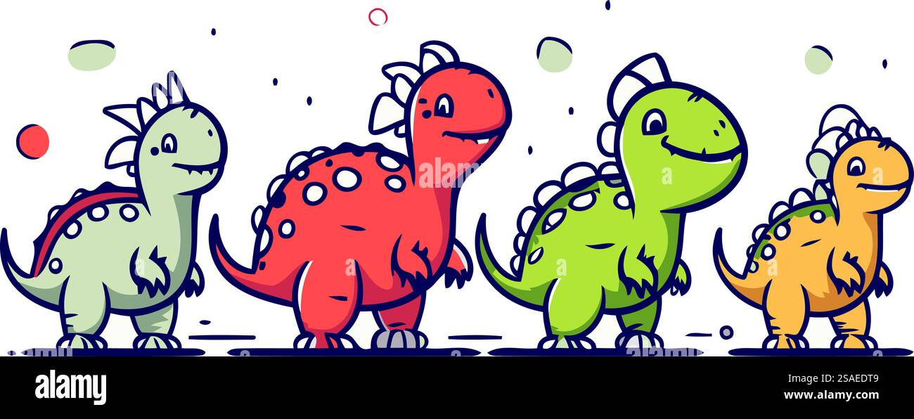 Cartoon dinosaurs. Vector illustration of cute dinosaurs on white ...