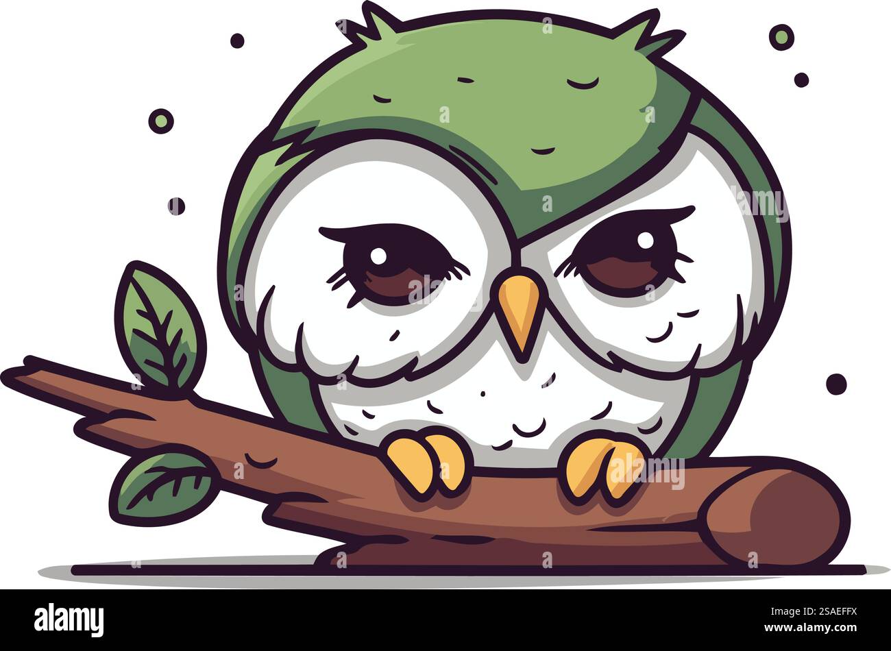 Cute cartoon owl sitting on a tree branch. Vector illustration Stock ...