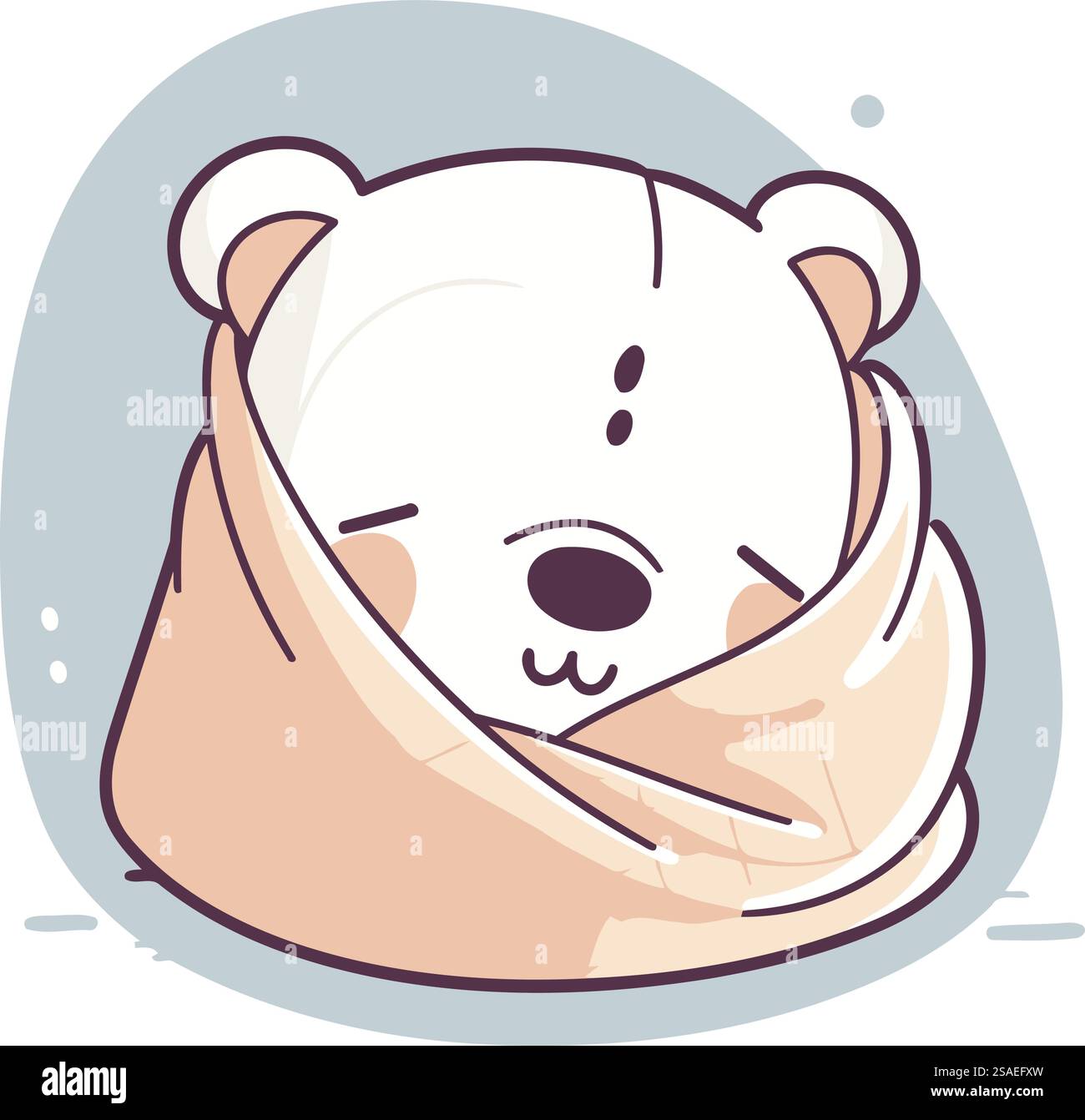 Cute polar bear wrapped in a scarf. Vector illustration in cartoon ...